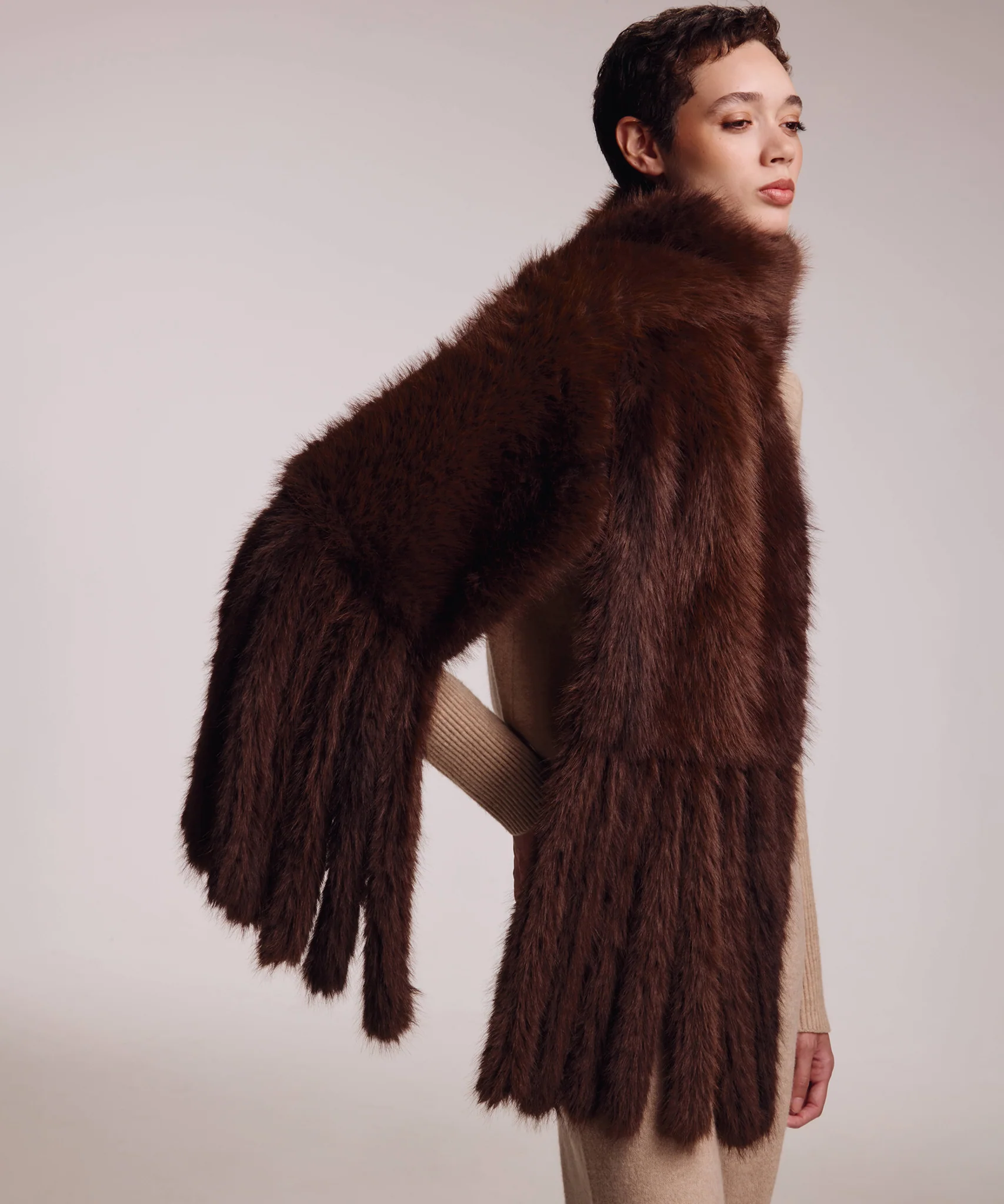 Close-up of the Echo New York brown faux fur stole