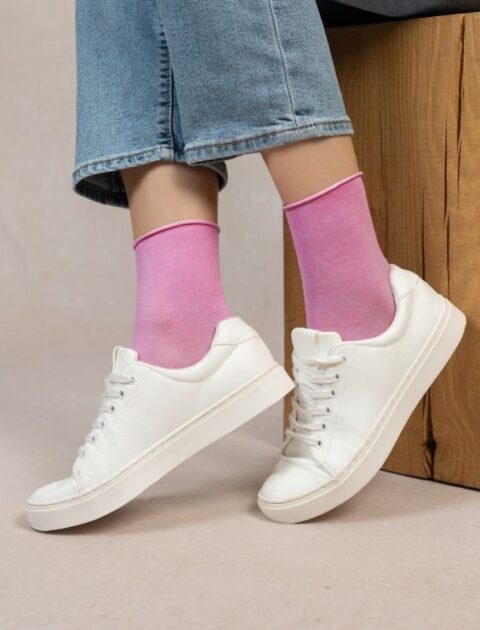 Roll-top pure cotton ankle socks Pink