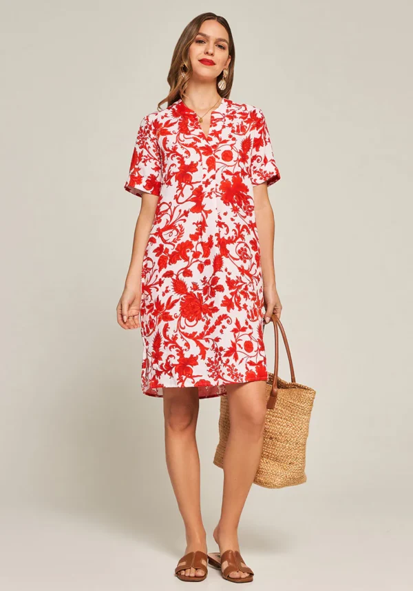 Robe en lin rouge à imprimé floral