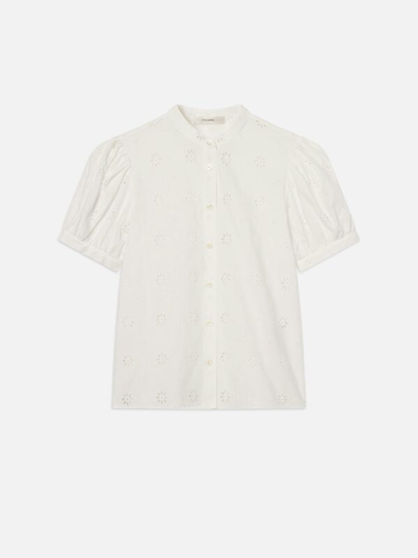 The Eyelet Gathered Top en blanc