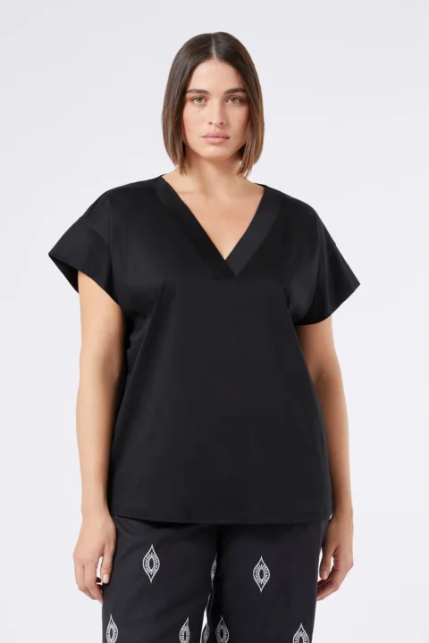 Marina Rinaldi T-shirt en jersey interlock – Noir