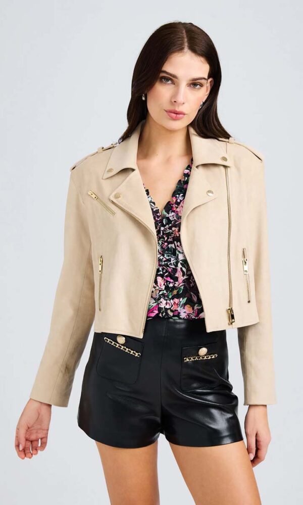 Cosita Vegan Suede Moto Jacket Sand - Image 2