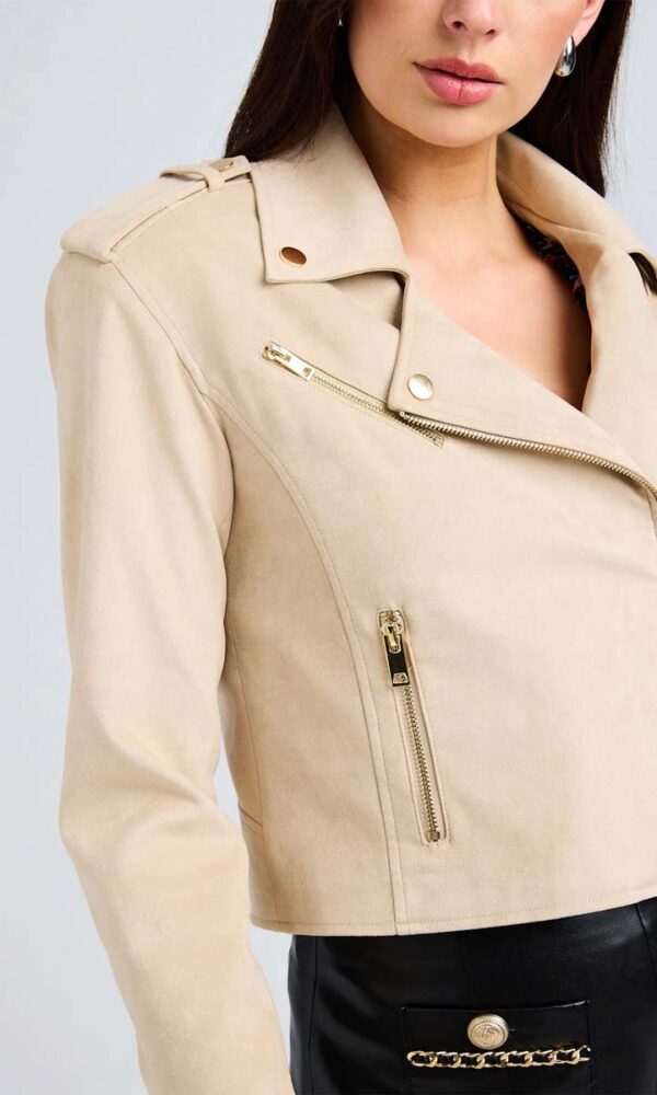 Cosita Vegan Suede Moto Jacket Sand - Image 3