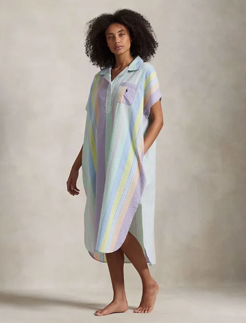 Striped Cotton Seersucker Sleep Shirt