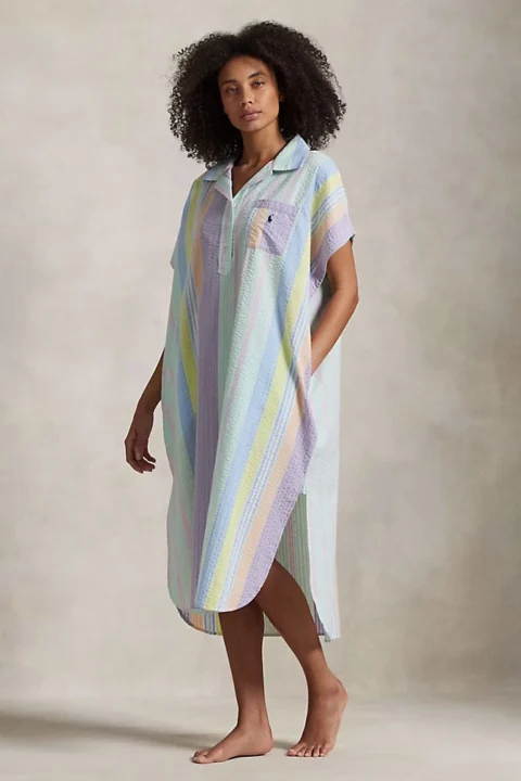 Striped Cotton Seersucker Sleep Shirt