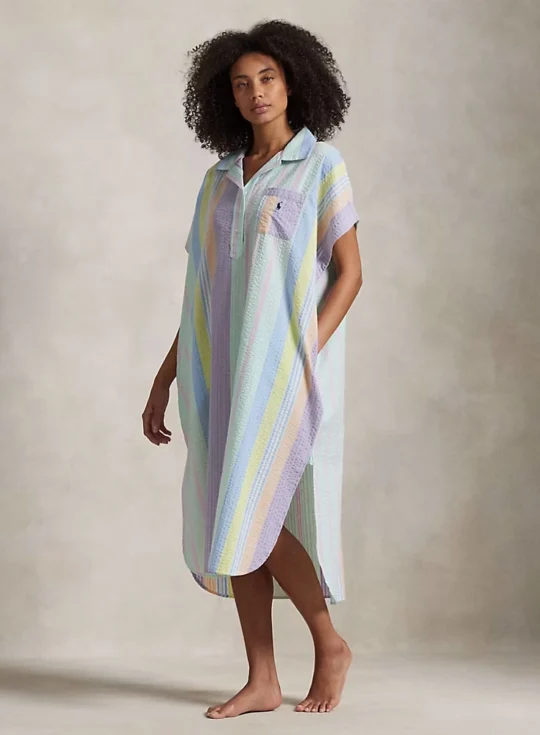 Striped Cotton Seersucker Sleep Shirt