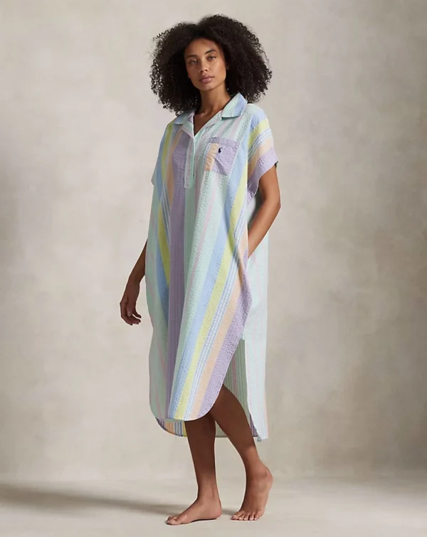 Striped Cotton Seersucker Sleep Shirt