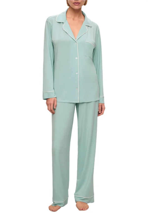 Gisele Long PJ Set in Canal BlueIvory