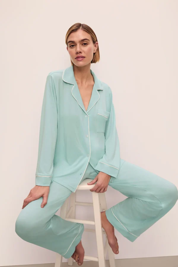 Gisele Long PJ Set in Canal BlueIvory - Image 3