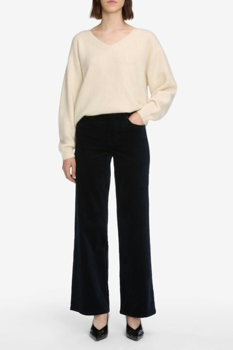 Frame - Pantalon slim Palazzo en velours côtelé bleu marine