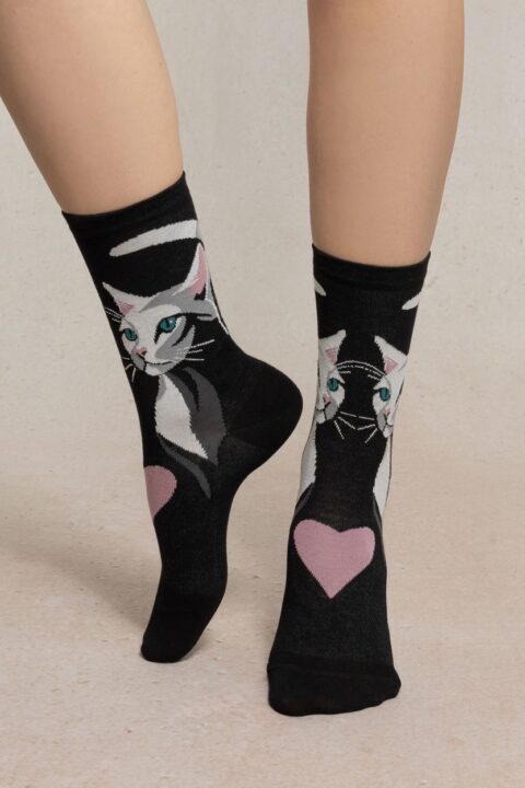 Bleuforêt-Chaussettes Motif Chat Noir