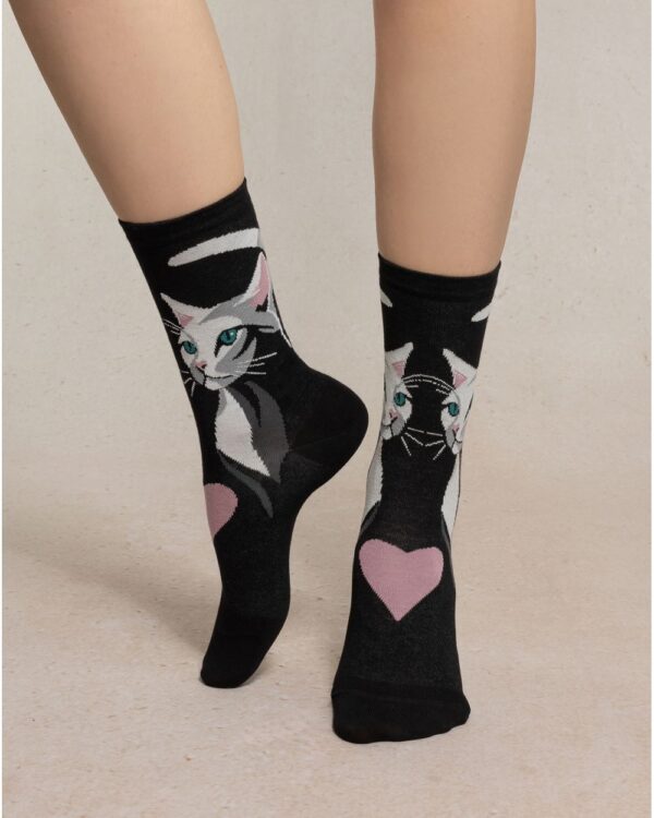 Bleuforêt-Chaussettes Motif Chat Noir