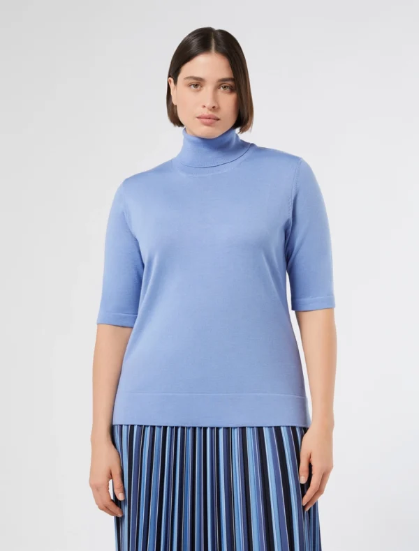 Marina Rinaldi | Pull col roulé en laine, bleu clair