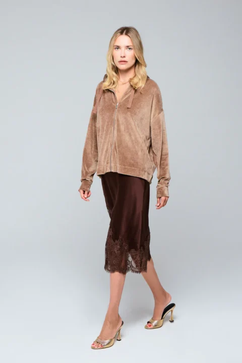 Majestic Filatures | Sweat Beige Capuche Manches Longues en Coton