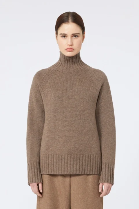 MaxMara | Pull à col roulé en laine et cachemire, brun noisette