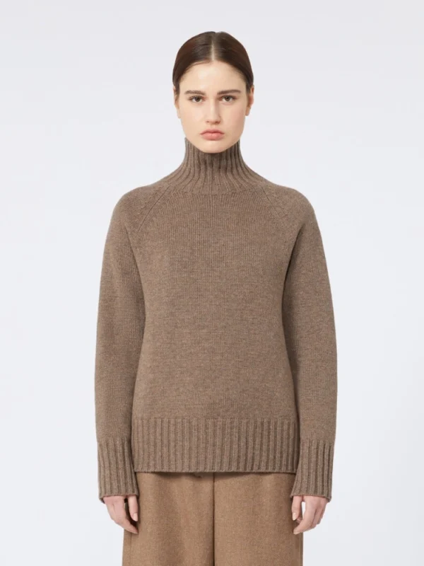 MaxMara | Pull à col roulé en laine et cachemire, brun noisette