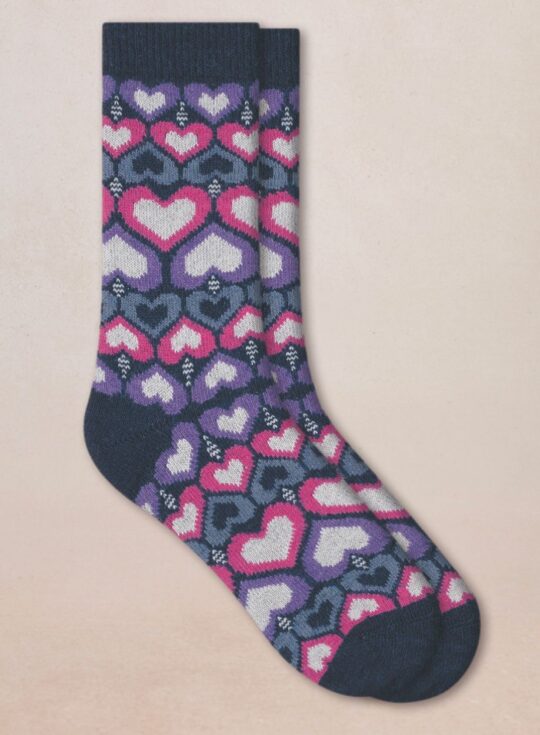 Bleuforêt | Ensemble de chaussettes en cachemire motif cœur – Bleu