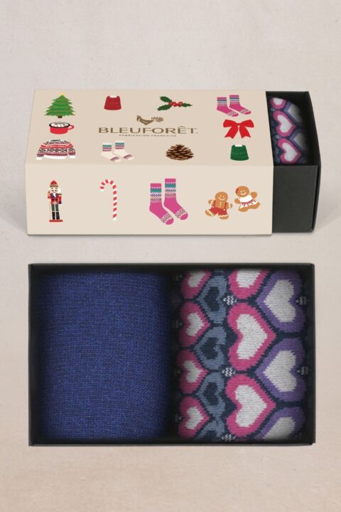 Bleuforêt | Ensemble de chaussettes en cachemire motif cœur – Bleu