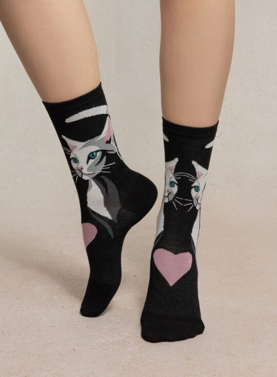 Bleuforêt | Ensemble de chaussettes en coton motif chat – Gris