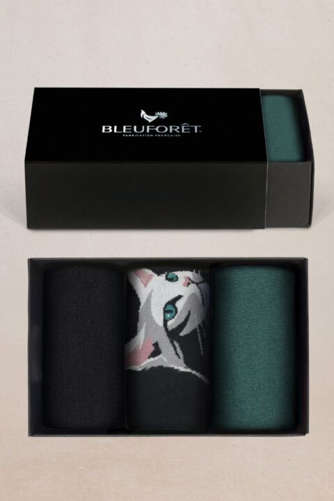 Bleuforêt | Cotton Sock Set With Cat Motif Grey