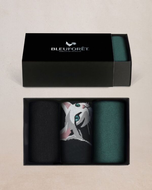 Bleuforêt | Ensemble de chaussettes en coton motif chat – Gris - Image 2