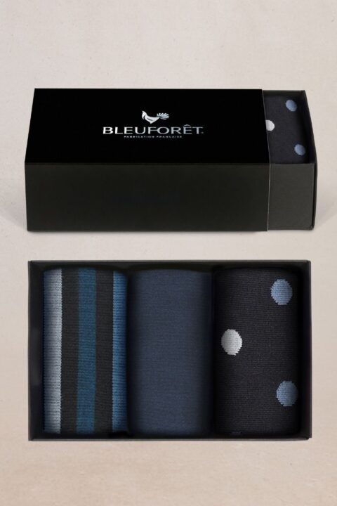 Bleuforêt | Ensemble de chaussettes en coton à pois et à rayures Noir