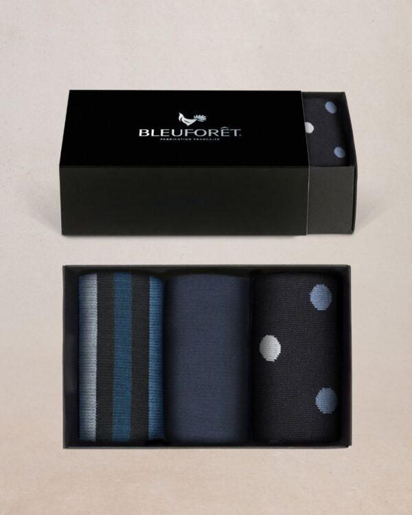 Bleuforêt | Polka Dot and Stripes Cotton Sock Set Black - Image 2
