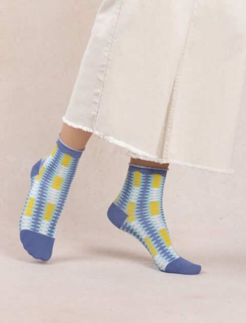 Bleuforêt | Chaussettes courtes veloutées losanges berbères Bleu