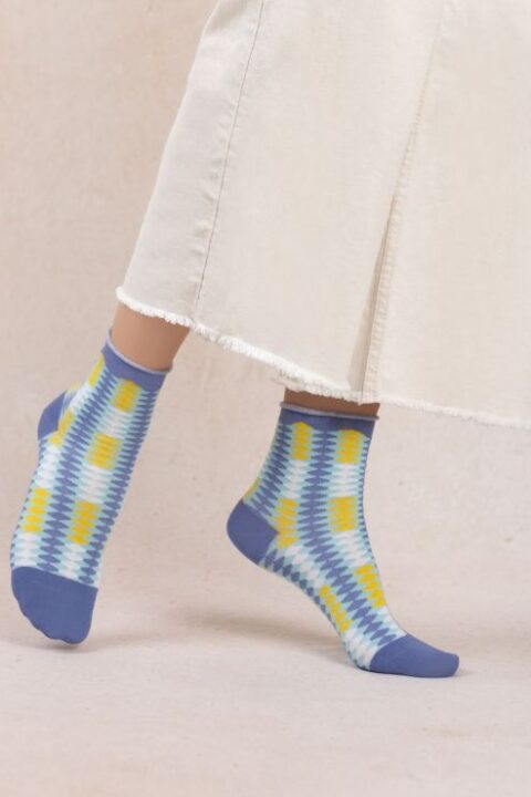 Bleuforêt | Chaussettes courtes veloutées losanges berbères Bleu