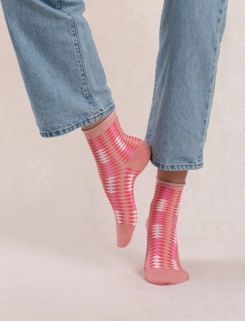 Bleuforêt | Chaussettes courtes veloutées losanges berbères Pêche