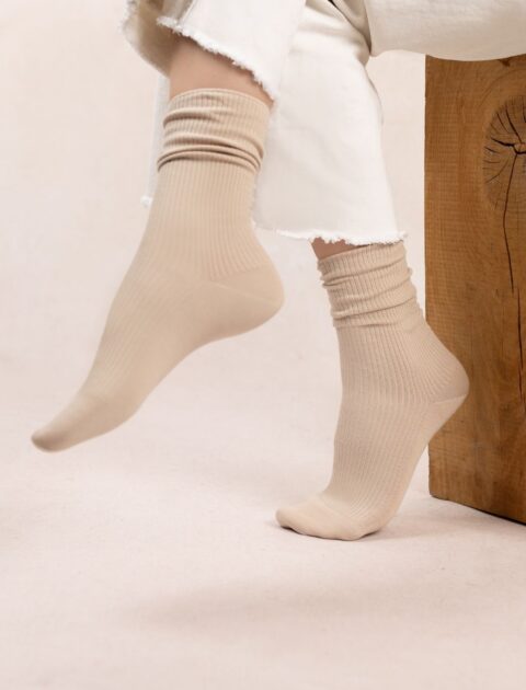 Bleuforêt | Chaussettes Coton Unies À Côtes Sable