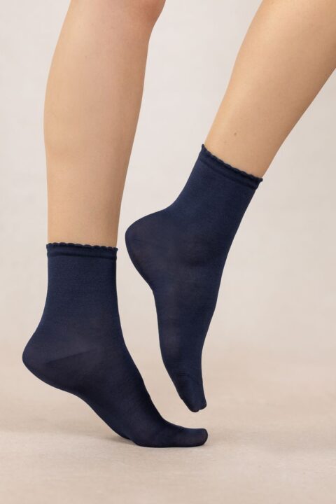 Bleuforêt | Chaussettes courtes fil d’Écosse unies croquet Marine