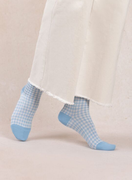 Bleuforêt | Short Scottish thread gingham socks Light blue