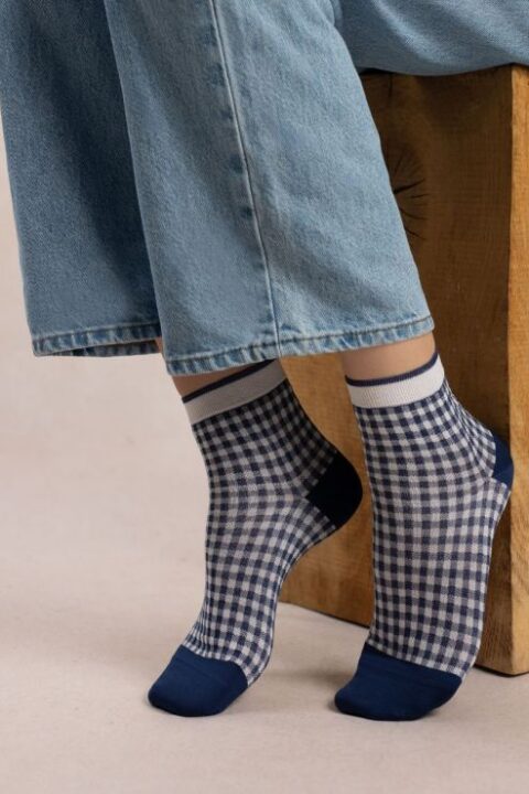 Bleuforêt | Short Scottish thread gingham socks Amiral