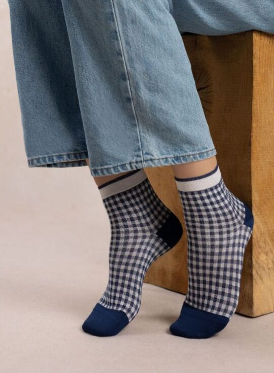 Bleuforêt | Short Scottish thread gingham socks Light blue