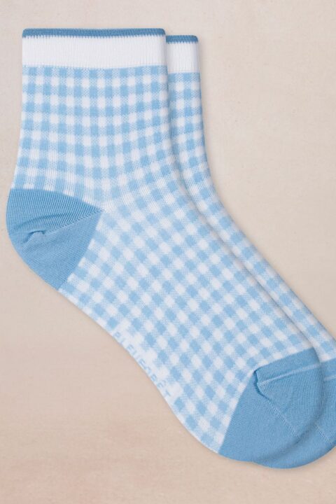 Bleuforêt | Chaussettes courtes fil d&rsquo;Ecosse vichy bleu clair
