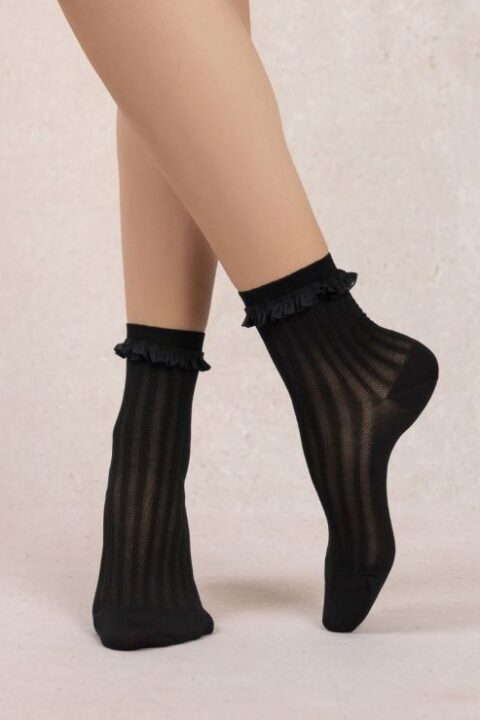 Bleuforêt | Chaussettes courtes fil d'Ecosse volants Noir