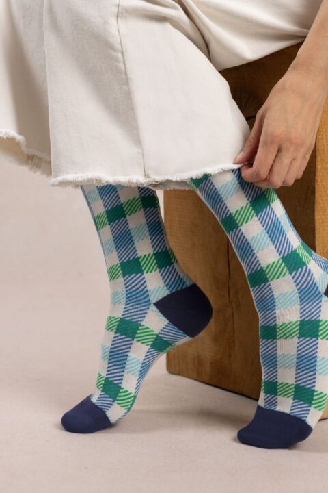 Bleuforêt | Chaussettes coton damier Encre