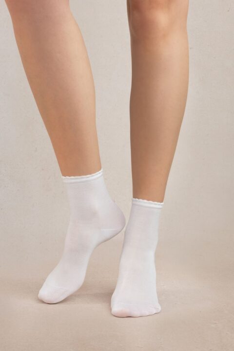 Bleuforêt | Chaussettes courtes fil d’Écosse unies croquet Blanc