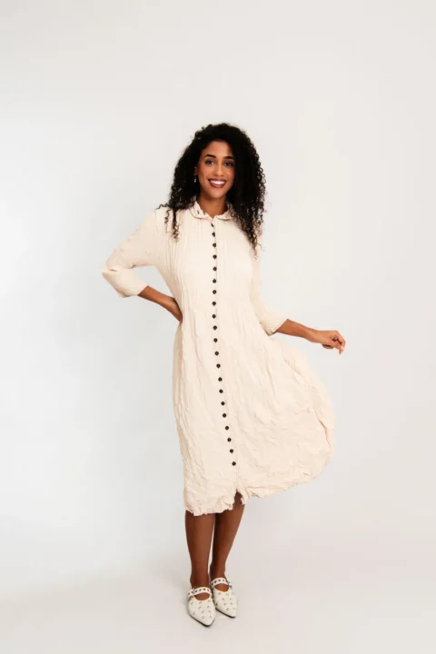 Alquema | Robe-manteau style Nehru en lin contrasté