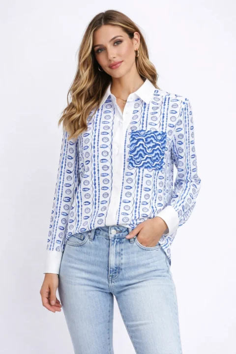 Herzen | Chemisier en coton à motif vague mosaïque