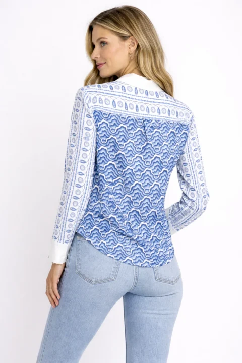 Herzen | Cotton Mosaic Wave Pattern Blouse