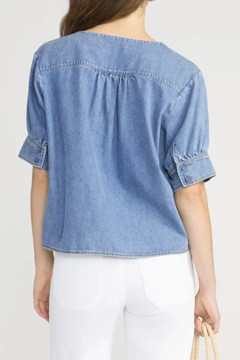 Frame | Haut popover en denim à col en V