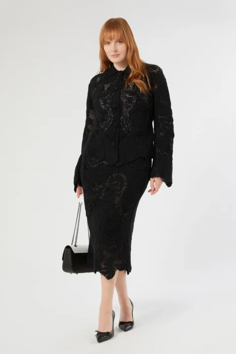 Marina Rinaldi | Cardigan brodé en coton mélangé – Noir