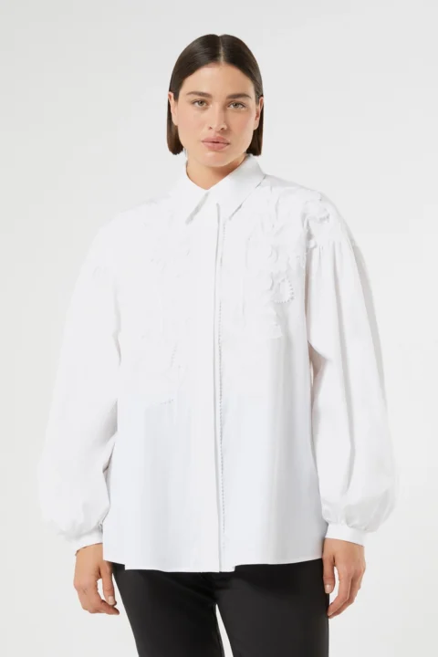 Marina Rinaldi | Chemise en popeline brodée – Blanc optique