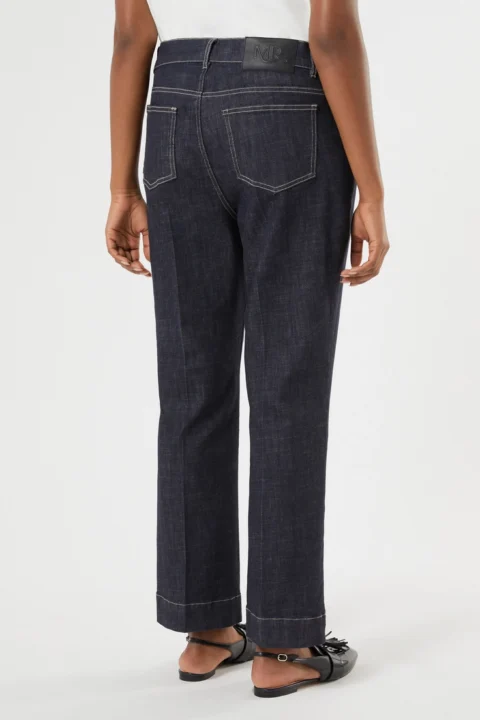 Marina Rinaldi | Pantalon évasé en coton stretch – Bleu nuit