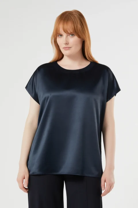 Marina Rinaldi | T-shirt en jersey et satin - Bleu nuit
