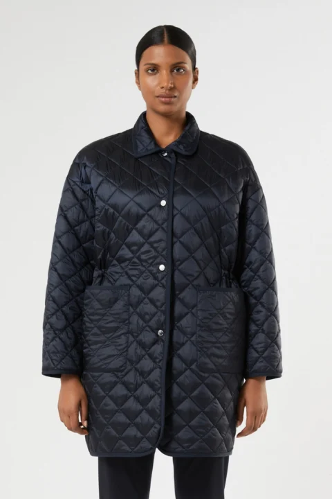 Marina Rinaldi | Veste matelassée longue en toile déperlante - Bleu marine