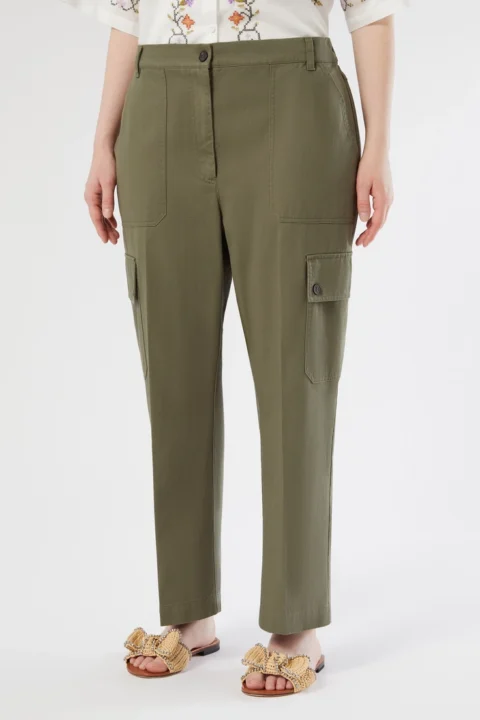 Marina Rinaldi | Cotton gabardine trousers - Olive Green