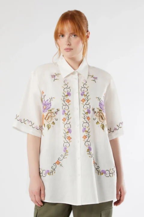 Marina Rinaldi | Embroidered Cotton Canvas Shirt